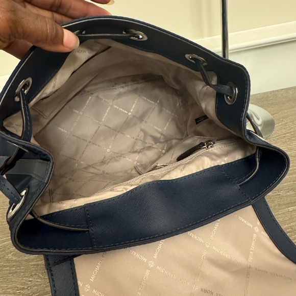 Michael Kors Dark Blue Nylon Backpack with Silver Details - Picture 5 of 12